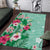 Hawaii Tropical Flowers Area Rug Polynesian Tattoo Mint Green