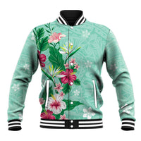 Hawaii Tropical Flowers Baseball Jacket Polynesian Tattoo Mint Green LT05 Unisex Green - Polynesian Pride