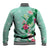 Hawaii Tropical Flowers Baseball Jacket Polynesian Tattoo Mint Green