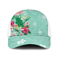 Hawaii Tropical Flowers Baseball Net Cap Polynesian Tattoo Mint Green LT05 One Size White Green - Polynesian Pride