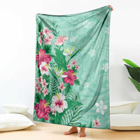 Hawaii Tropical Flowers Blanket Polynesian Tattoo Mint Green LT05 - Polynesian Pride