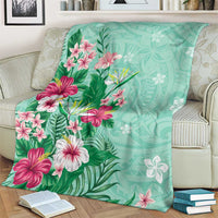 Hawaii Tropical Flowers Blanket Polynesian Tattoo Mint Green LT05 - Polynesian Pride