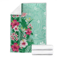 Hawaii Tropical Flowers Blanket Polynesian Tattoo Mint Green LT05 - Polynesian Pride