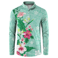 Hawaii Tropical Flowers Button Sweatshirt Polynesian Tattoo Mint Green LT05 Green - Polynesian Pride