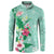 Hawaii Tropical Flowers Button Sweatshirt Polynesian Tattoo Mint Green