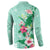 Hawaii Tropical Flowers Button Sweatshirt Polynesian Tattoo Mint Green