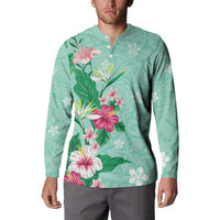 Hawaii Tropical Flowers Button Sweatshirt Polynesian Tattoo Mint Green LT05 - Polynesian Pride