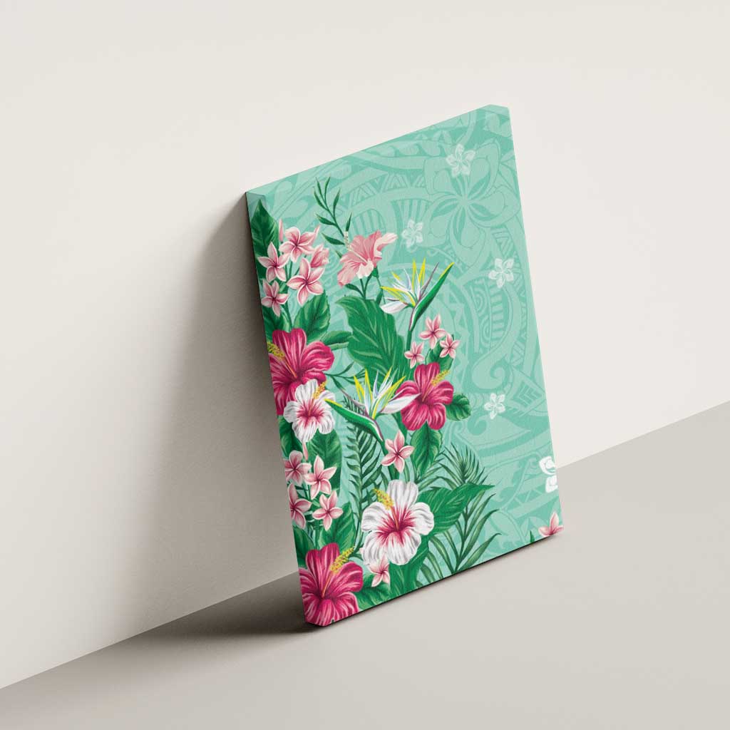 Hawaii Tropical Flowers Canvas Wall Art Polynesian Tattoo Mint Green LT05 - Polynesian Pride