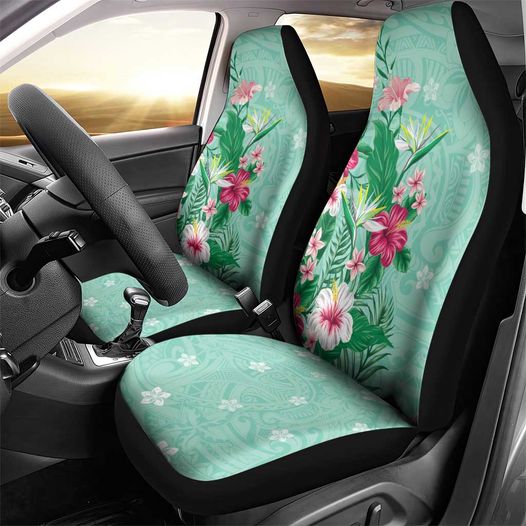 Hawaii Tropical Flowers Car Seat Cover Polynesian Tattoo Mint Green