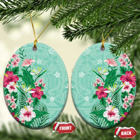 Hawaii Tropical Flowers Ceramic Ornament Polynesian Tattoo Mint Green LT05 Oval Green - Polynesian Pride