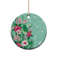 Hawaii Tropical Flowers Ceramic Ornament Polynesian Tattoo Mint Green LT05 - Polynesian Pride