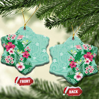 Hawaii Tropical Flowers Ceramic Ornament Polynesian Tattoo Mint Green LT05 Snow Flake Green - Polynesian Pride
