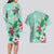 Hawaii Tropical Flowers Couples Matching Long Sleeve Bodycon Dress and Hawaiian Shirt Polynesian Tattoo Mint Green