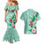 Hawaii Tropical Flowers Couples Matching Mermaid Dress and Hawaiian Shirt Polynesian Tattoo Mint Green