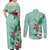 Hawaii Tropical Flowers Couples Matching Off Shoulder Maxi Dress and Long Sleeve Button Shirt Polynesian Tattoo Mint Green