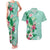 Hawaii Tropical Flowers Couples Matching Tank Maxi Dress and Hawaiian Shirt Polynesian Tattoo Mint Green