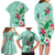 Hawaii Tropical Flowers Family Matching Long Sleeve Bodycon Dress and Hawaiian Shirt Polynesian Tattoo Mint Green