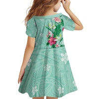Hawaii Tropical Flowers Family Matching Mermaid Dress and Hawaiian Shirt Polynesian Tattoo Mint Green