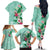 Hawaii Tropical Flowers Family Matching Off The Shoulder Long Sleeve Dress and Hawaiian Shirt Polynesian Tattoo Mint Green