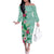 Hawaii Tropical Flowers Family Matching Off The Shoulder Long Sleeve Dress and Hawaiian Shirt Polynesian Tattoo Mint Green