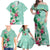 Hawaii Tropical Flowers Family Matching Off Shoulder Maxi Dress and Hawaiian Shirt Polynesian Tattoo Mint Green