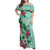 Hawaii Tropical Flowers Family Matching Off Shoulder Maxi Dress and Hawaiian Shirt Polynesian Tattoo Mint Green