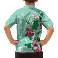 Hawaii Tropical Flowers Family Matching Off Shoulder Short Dress and Hawaiian Shirt Polynesian Tattoo Mint Green LT05 - Polynesian Pride