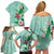 Hawaii Tropical Flowers Family Matching Off Shoulder Short Dress and Hawaiian Shirt Polynesian Tattoo Mint Green