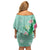 Hawaii Tropical Flowers Family Matching Off Shoulder Short Dress and Hawaiian Shirt Polynesian Tattoo Mint Green