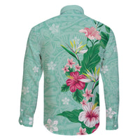 Hawaii Tropical Flowers Family Matching Puletasi and Hawaiian Shirt Polynesian Tattoo Mint Green