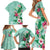 Hawaii Tropical Flowers Family Matching Short Sleeve Bodycon Dress and Hawaiian Shirt Polynesian Tattoo Mint Green