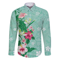 Hawaii Tropical Flowers Family Matching Tank Maxi Dress and Hawaiian Shirt Polynesian Tattoo Mint Green