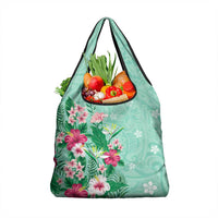 Hawaii Tropical Flowers Grocery Bag Polynesian Tattoo Mint Green LT05 1-pack One Size Green - Polynesian Pride