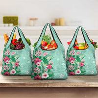 Hawaii Tropical Flowers Grocery Bag Polynesian Tattoo Mint Green LT05 3-pack One Size Green - Polynesian Pride