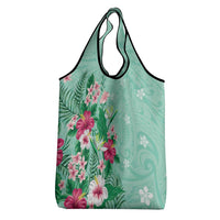 Hawaii Tropical Flowers Grocery Bag Polynesian Tattoo Mint Green LT05 - Polynesian Pride