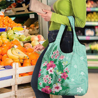 Hawaii Tropical Flowers Grocery Bag Polynesian Tattoo Mint Green LT05 - Polynesian Pride