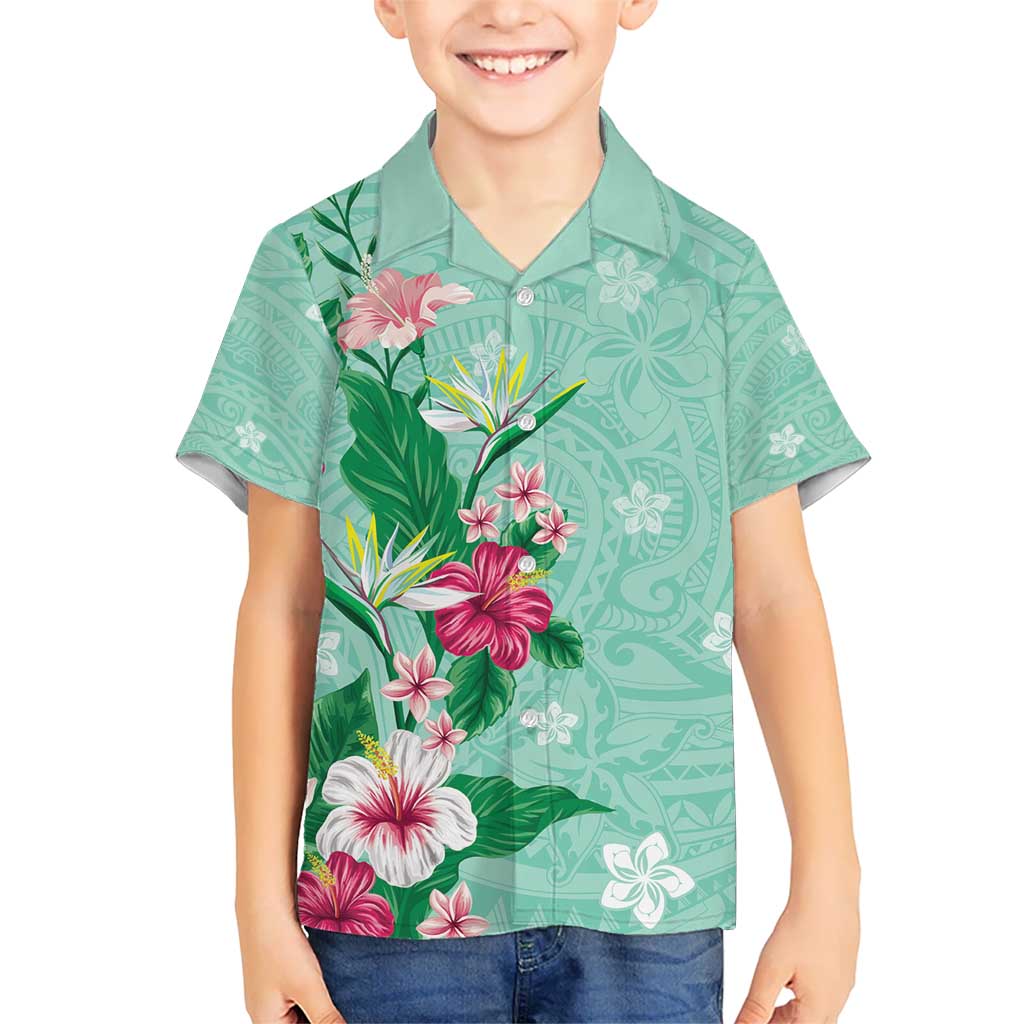 Hawaii Tropical Flowers Hawaiian Shirt Polynesian Tattoo Mint Green LT05 - Polynesian Pride