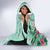 Hawaii Tropical Flowers Hooded Blanket Polynesian Tattoo Mint Green