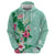 Hawaii Tropical Flowers Hoodie Polynesian Tattoo Mint Green