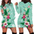 Hawaii Tropical Flowers Hoodie Dress Polynesian Tattoo Mint Green