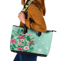 Hawaii Tropical Flowers Leather Tote Bag Polynesian Tattoo Mint Green LT05 Green - Polynesian Pride