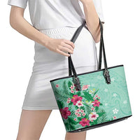 Hawaii Tropical Flowers Leather Tote Bag Polynesian Tattoo Mint Green LT05 - Polynesian Pride