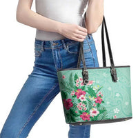 Hawaii Tropical Flowers Leather Tote Bag Polynesian Tattoo Mint Green LT05 - Polynesian Pride