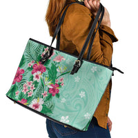 Hawaii Tropical Flowers Leather Tote Bag Polynesian Tattoo Mint Green LT05 - Polynesian Pride