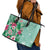 Hawaii Tropical Flowers Leather Tote Bag Polynesian Tattoo Mint Green