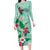 Hawaii Tropical Flowers Long Sleeve Bodycon Dress Polynesian Tattoo Mint Green