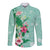 Hawaii Tropical Flowers Long Sleeve Button Shirt Polynesian Tattoo Mint Green