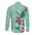 Hawaii Tropical Flowers Long Sleeve Button Shirt Polynesian Tattoo Mint Green