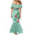 Hawaii Tropical Flowers Mermaid Dress Polynesian Tattoo Mint Green