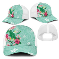 Hawaii Tropical Flowers Mesh Trucker Cap Polynesian Tattoo Mint Green LT05 - Polynesian Pride